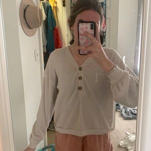 tan button sweater